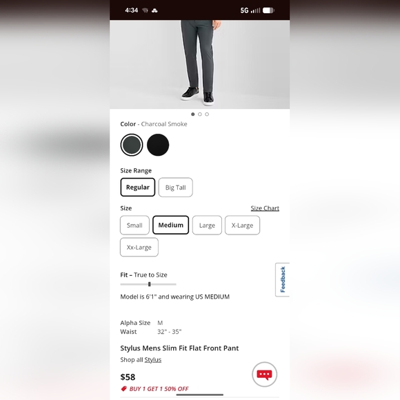 Stylus Men's Charcoal Gray Dress Pants Slim Fit Flat Front 32 X 30 Business - Picture 7 of 7